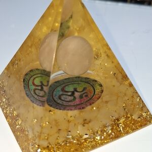 Gold  Organite Pyramid  with OM Symbol